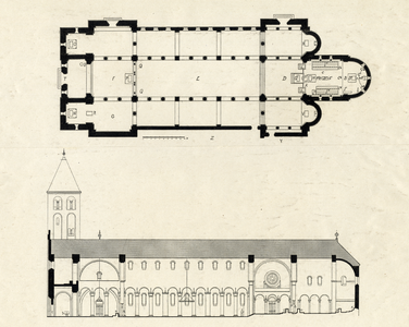 39854 Plattegrond en opstand van de romaanse Domkerk te Utrecht